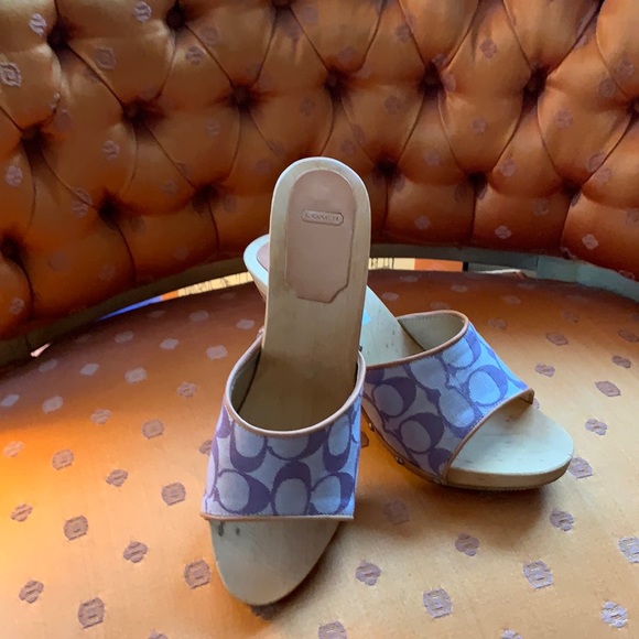 COACH CANVAS WOODEN CLOG SANDALS - Picture 1 of 7